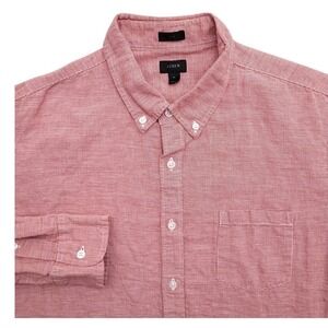 J.Crew Baird McNutt Irish Linen Slim Fit Shirt Mens XL Red White Houndstooth